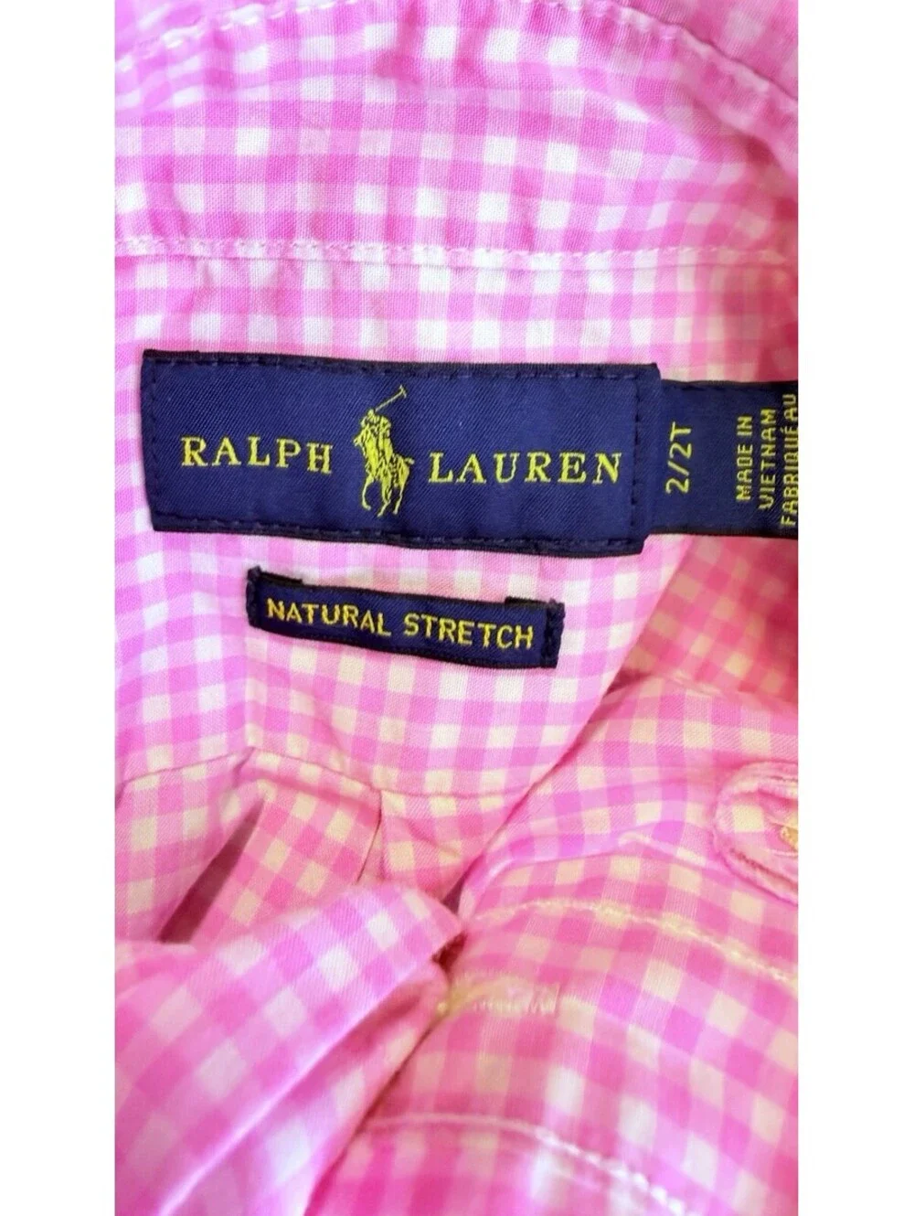 Ralph Lauren Polo 2T Pink Checked Long Sleeve Button Down Shirt Stretchy Preppy
